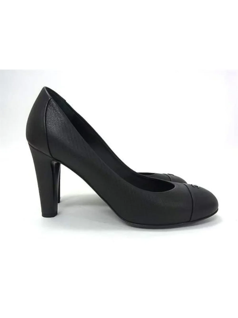 Chanel CC Logo Leather Heels Shoes Black